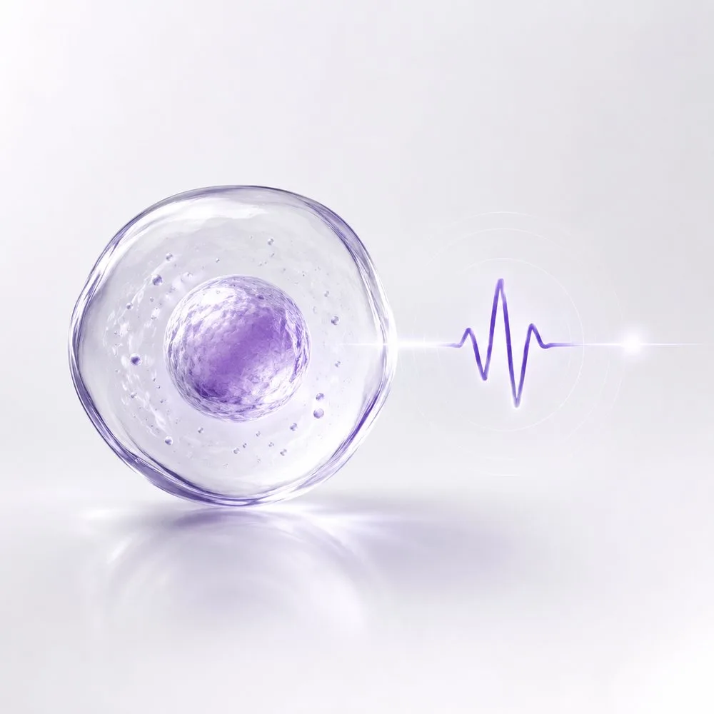 Skin cell receiving a violet renewal signal pulse