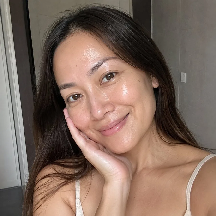 Real customer with natural, healthy skin
